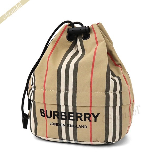 格安 クリーニング バーバリー Burberry レディース 巾着バッグ ヴィンテージチェック 巾着型 ポーチ 巾着バッグ ベージュ系 人気もの Triplex Ee