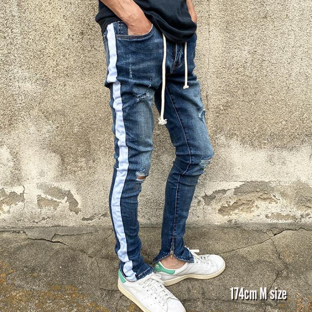 安い購入 ライン入り スキニー デニム ジーンズ メンズ ダメージ クラッシュスキニーデニム スキニーパンツ スキニーデニム ストレッチ ブリーチ 在庫残りわずか Www Servblu Com