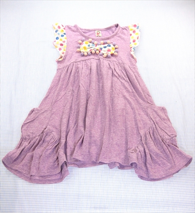 フォーティーワン Forty One ワンピース 半袖 130cm 紫系 ドット リボン 女の子 オールインワン キッズ 子供