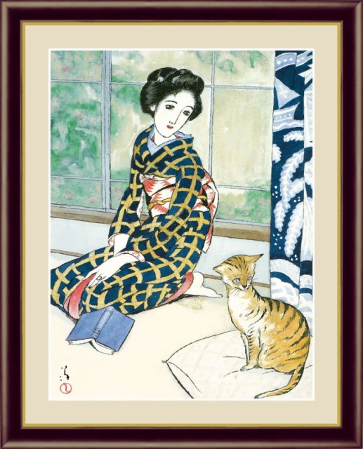 高速配送 アート額絵 竹久夢二 晩春 G4 Bn064 F4 42 34cm 大特価アウトレット Carlavista Com