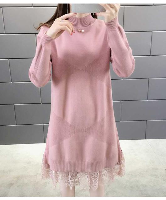 ワンピース レディース 可愛い ニット 長袖 秋冬 おしゃれ ミモレ丈 ハイネック レース 無地 ピンク オフホワイト ブルー ブラック サイの通販はau Wowma ワウマ Ckj 商品ロットナンバー