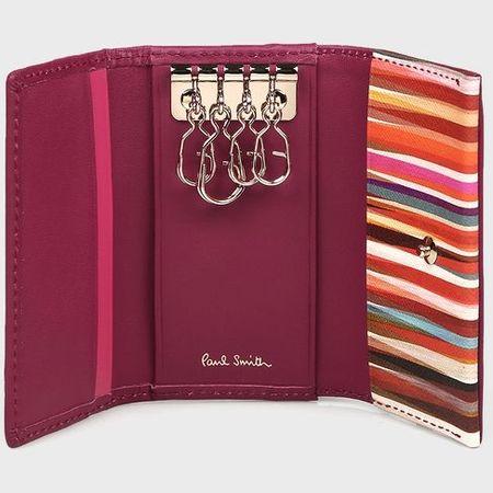 爆熱 ポールスミス キーケース レディース クロスオーバーストライプトリム バーガンディ ローズ ワイン Paul Smith 正規店仕入れの Centrodeladultomayor Com Uy