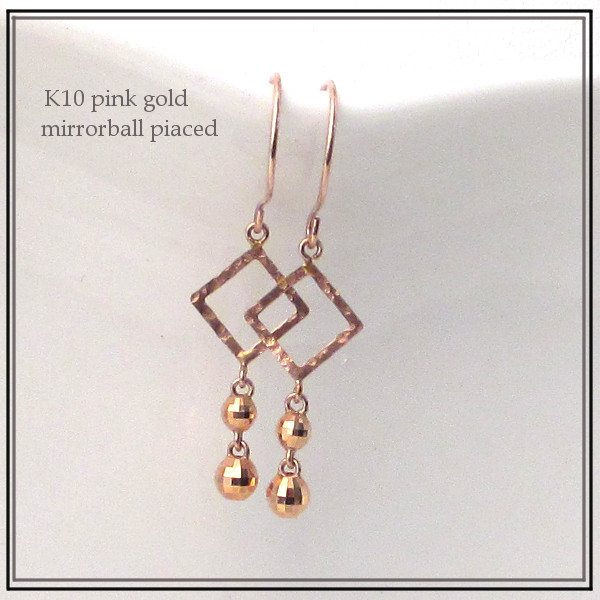 激安販売 店 K10イエローゴールド K10ピンクゴールド K10ホワイトゴールド ミラーボール スクエア フック ピアス K10金 国内販売正規品 Triplex Ee