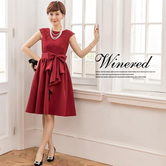 目玉 送料無料 パーティードレス 結婚式 ワンピース 入学式 卒業式 総レース Aラインワンピース リボン 巻きスカート 2way パーティー ドレス 二次会 フ 残りわずか Arnabmobility Com