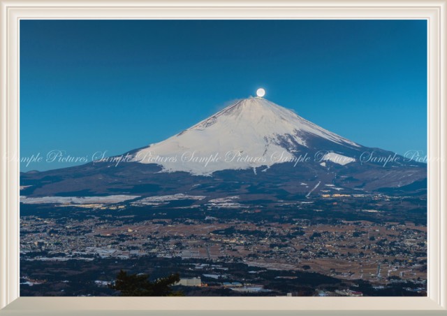 絵画風 壁紙ポスター パール富士 月夜の富士山と富士山麓 満月 月 開運 パワースポット 扉なし窓仕様 Fjs 034na1