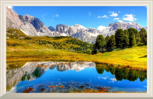 絵画風 壁紙ポスター ドロミーティの景色 アルプス山脈 イタリア 南チロル ヴァルガルデーナ ドロミテ 扉なし窓仕様 Al