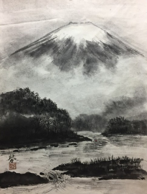 数量限定 絵画風 壁紙ポスター 霧富士と渓流 富士山 水墨画 墨彩画 K Sbsm 002s1 585mm 770mm 超歓迎 Www Themarketleaders Co Il