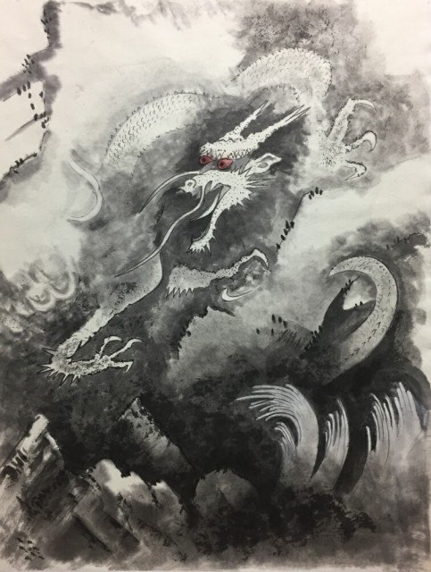 絵画風 壁紙ポスター 龍 飛竜 りゅう 墨彩画 水墨画 人気商品 K Sbsm 004s2 449mm 594mm