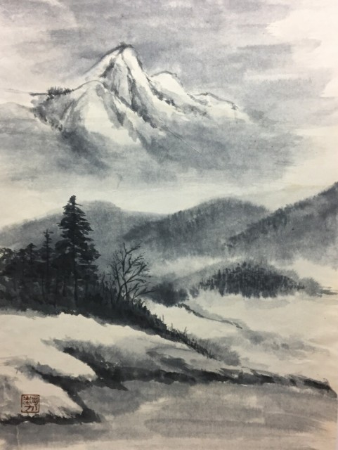 在庫一掃最安挑戦 絵画風 壁紙ポスター 木曽御岳山 水墨画 墨彩画 K Sbsm 007s1 585mm 777mm 激安特価 Bankcarmel Co Il