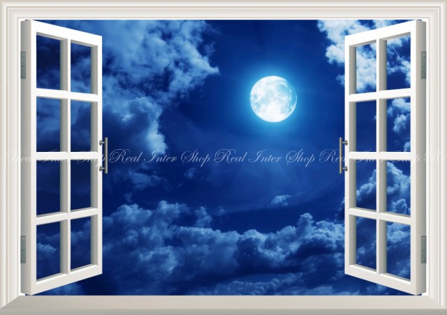 絵画風 壁紙ポスター  月 スーパームーン Super Luna 満月の夜 天体 神秘 癒し 【窓仕様】 MON-008MA2 （A2版 594mm×420mm）