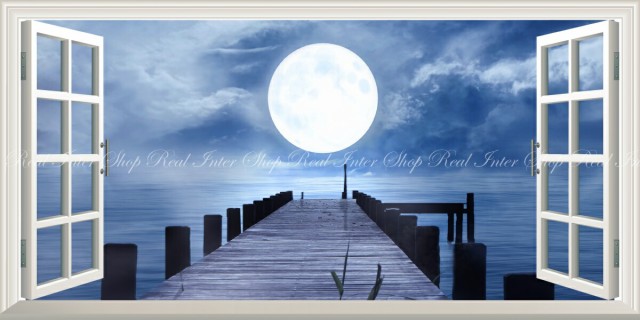 偉大な 絵画風 壁紙ポスター 桟橋と幻想的なスーパームーン 月光 雲 月 満月 海 パノラマ 窓仕様 Mon 024ms1 1152mm 576mm 送料無料 Bayounyc Com