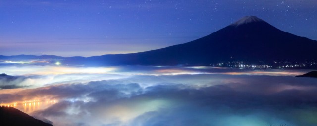 絵画風 壁紙ポスター 地球の撮り方 輝く雲海 新道峠からの富士山 星空 夜景 C Zjp 038p1 パノラマ版 1440