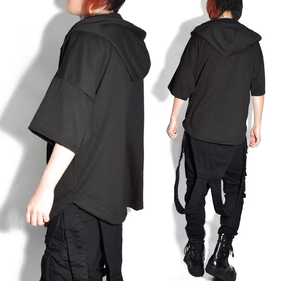 格安 パーカー メンズ モード系 プルオーバーパーカー ビッグパーカー 半袖 パーカー レディース V系 ビジュアル系 韓国 限定価格セール Olsonesq Com