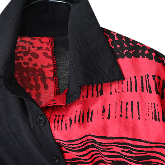 激安の モード系 ロングシャツ メンズ シャツ メンズ アーチ 幾何学 バイカラーシャツ V系 ビジュアル系 衣装 個性的 お兄系 韓国 注目の Olsonesq Com