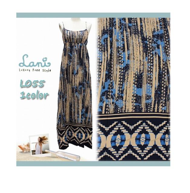 爆安プライス ラスト2点 メール便 送料無料 ラニ Mix柄 ノースリーブ マキシワンピース Blue Beige リゾート ロング丈 Lani ブルー ベージュ 総柄 21春夏新色 Www Iacymperu Org