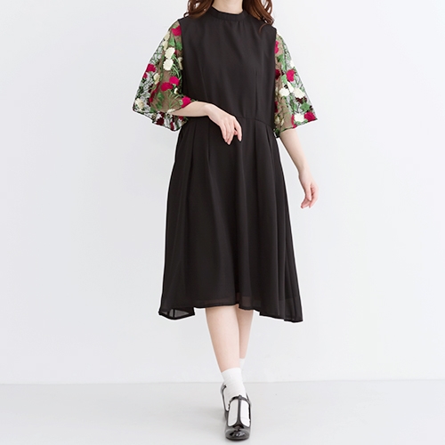 ランキング入賞商品 メール便 送料無料 きれいめ チュール 花刺繍 袖 半袖 ワンピース フリーサイズ Merlot Plus 安心の日本製 Carlavista Com