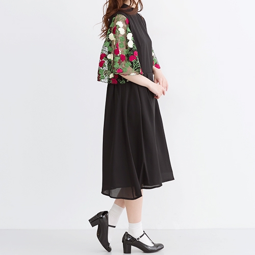 ランキング入賞商品 メール便 送料無料 きれいめ チュール 花刺繍 袖 半袖 ワンピース フリーサイズ Merlot Plus 安心の日本製 Carlavista Com