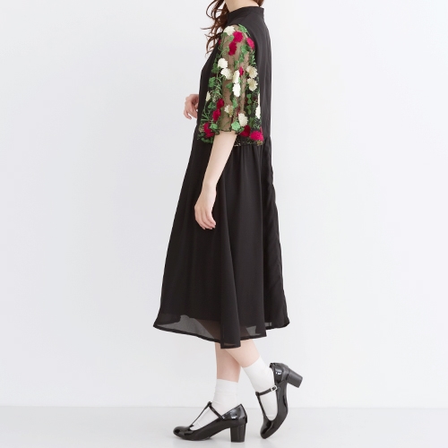 ランキング入賞商品 メール便 送料無料 きれいめ チュール 花刺繍 袖 半袖 ワンピース フリーサイズ Merlot Plus 安心の日本製 Carlavista Com