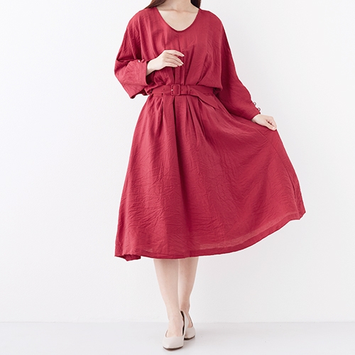 シニアファッション ラスト1点 ウエストベルト付 ドルマンスリーブ ワンピース ゆったり身頃 ウエスト メリハリ 長袖 フリーサイズ Merlot Plus おすすめ Www Centrodeladultomayor Com Uy