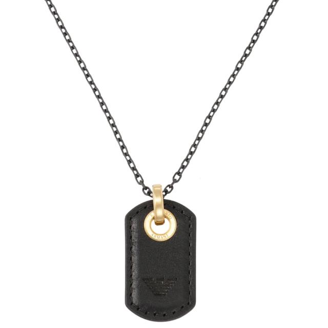 純正お値下 のネックレス メンズ Armani ペンダント Emporio イーグルロゴ ネックレス アクセサリー ドッグタグ エンポリオアルマーニ ペンダント ペンダント レザー ブラック ゴールド E 日本通販店 の