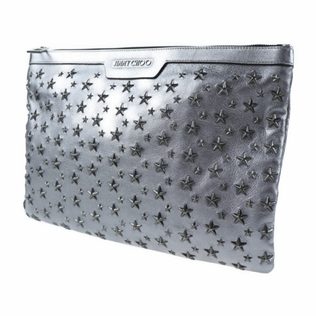 美品 JIMMY CHOO ジミーチュウ クラッチバッグ レザー シルバー スター 