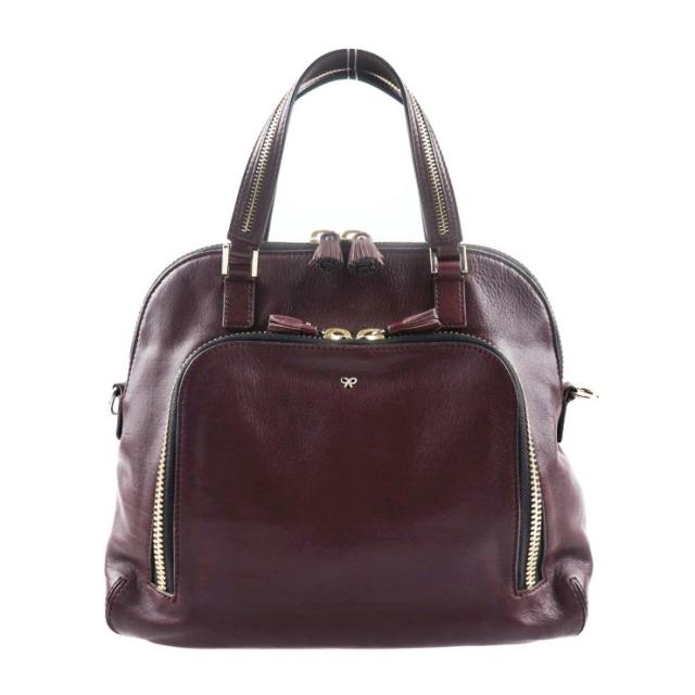 激安通販 美品 Anya Hindmarch アニヤ ハインドマーチ マキシジップローリン 2WAYバッグ ハンドバッグ レザー ワイン【本物保証】, 高津区 95f478a9