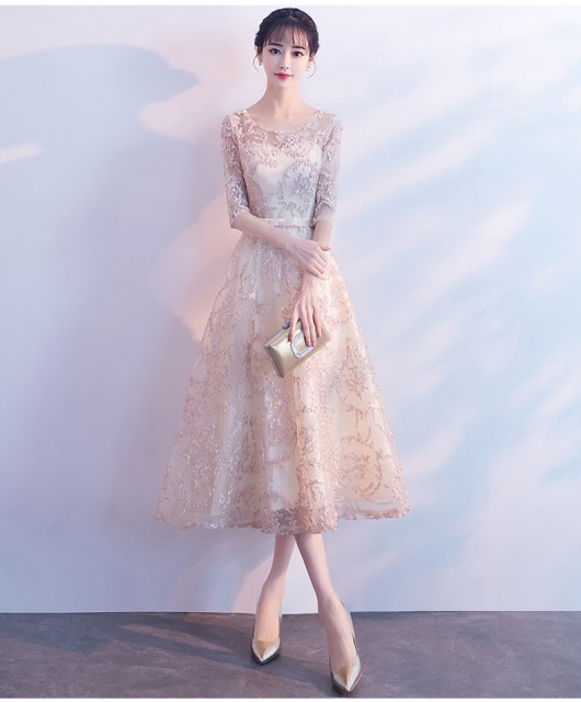 パーティードレス シャンパンゴールド ピンク ワインレッド ミモレ丈 五分袖 透け感の通販はau Pay マーケット ｅ ｚｅｅｅｅ 商品ロットナンバー