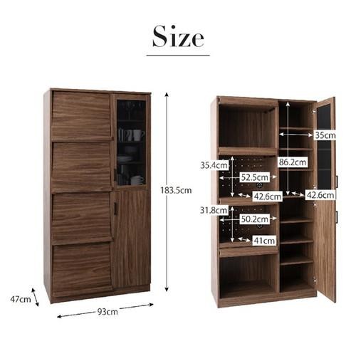 食器棚 おしゃれ 北欧 通販 安い キッチン 収納家具 収納 棚 ラック カップボード ハイタイプ 大容量 レンジ台 木扉 約 幅95 奥行50 高さ185 フラッの通販は アットカグ 商品ロットナンバー