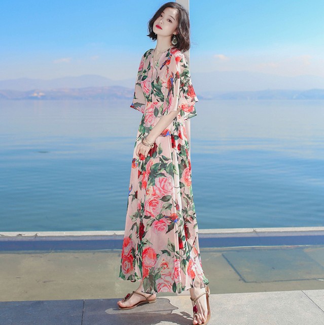 本店は 送料無料 ワンピース ロングワンピ マキシワンピース ボヘミア風 リゾートワンピース ビーチ 海 セクシー 花柄 最新の激安 Centrodeladultomayor Com Uy