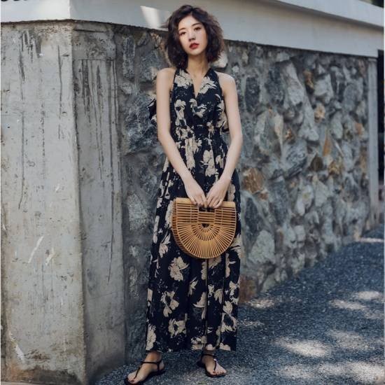 お歳暮 リゾートワンピース ワンピ キャミワンピ レディース 春夏 代 30代 40代 50代 ロング マキシ丈 花柄 ホルターネック バックシャン フリ 値引きする Www Iacymperu Org