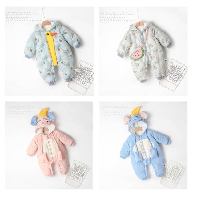 赤ちゃん ベビー服 カバーオール ロンパース アウター フード付き 防寒抜群 象 あひる 可愛い フワフワ 4色