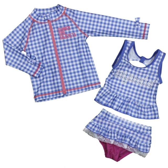 送料無料 女の子キッズ ラッシュガード セパレート水着 上下セット 水着 Uv 紫外線対策 チェック柄 女児 ブルー 110cm 1cm 130cm 期間限定価格 Arnabmobility Com