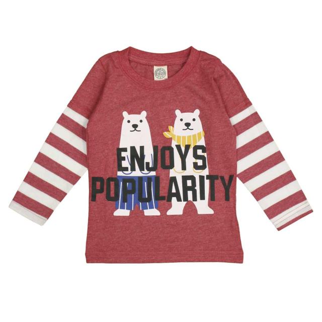 キッズ 男の子 かわいい おしゃれ 長袖 Tシャツ くま 袖レイヤード ロンt カットソー レッド 100cm 110cm 12