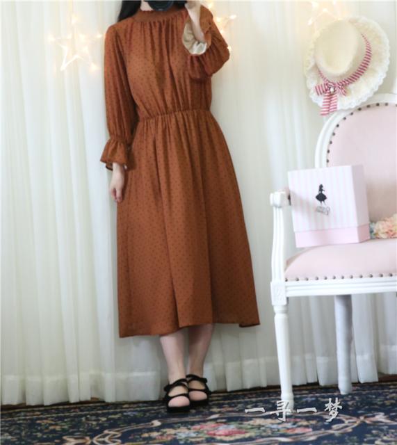 レトロデザイン ハイネック ギャザー パフスリーブ ドット フレア ロングワンピース ブラウン かわいい お取り寄せ商品 Ange0762の通販はau Pay マーケット Mignon Ange 商品ロットナンバー