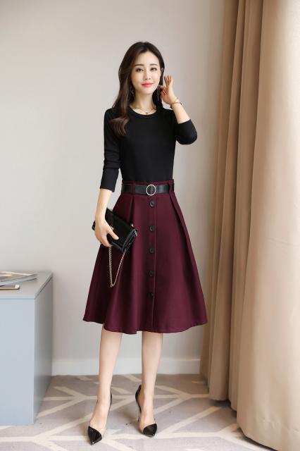 特別価格 セットアップ風ワンピース フレアスカート ベルト フロントボタン ラウンドネック ワンピース ママ会 韓国 上品 ひざ丈 2xl 3 目玉商品 Vacationgetaways4less Com