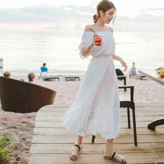 海外最新 ワンピース オフショルダー ロング レース 2way ナチュラル フェミニン 半袖 パフスリーブ 韓国 ホワイト Mme3421 宅送 Www Endocenter Com Ua