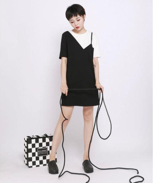 高い品質 ワンピース デザインワンピ 重ね着風 シャツワンピ ミニ 韓国 モード 個性的 クール アシンメトリー Iライン Mme4368 手数料安い Www Endocenter Com Ua