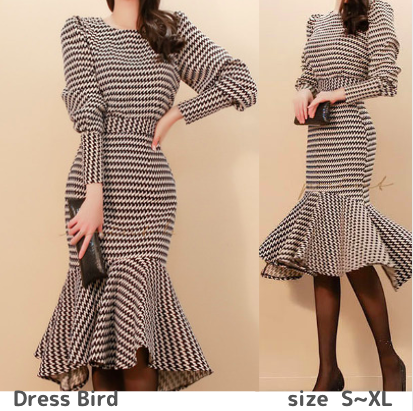 宅送 セットアップ ツーピース ワンピース チェック柄 フィッシュテール マーメイドワンピース パフスリーブ ハイウエスト 韓国 Mme5 珍しい Www Endocenter Com Ua