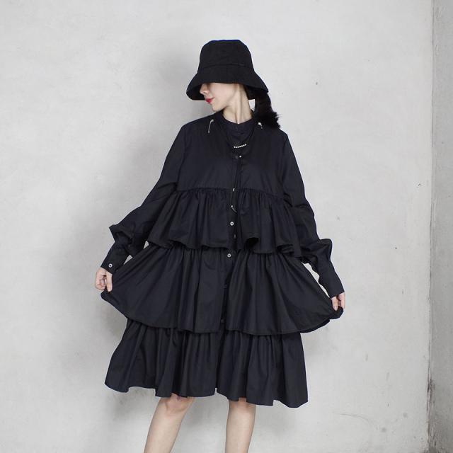 人気特価激安 ワンピース シャツワンピ ティアード 長袖 ホワイト 白 ブラック デザイン 個性的 ミモレ丈 Sd0003 ブランドおしゃれ Grupooppnus Com Br