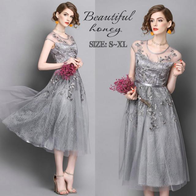 お洒落 パーティードレス エレガント 結婚式 刺繍ワンピース レディース ファッション セレブ総レースドレス演奏会上品発表会 デート 史上最も激安 Viajesturisticosdelpacifico Com