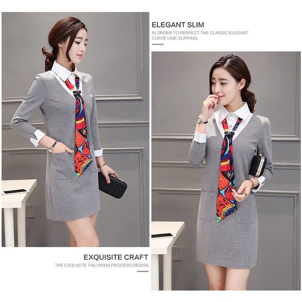 16 新作 ワンピース チュニック シャツドッキング スカーフ付 通勤 秋 冬灰の通販はau Wowma ワウマ Makey 商品ロットナンバー