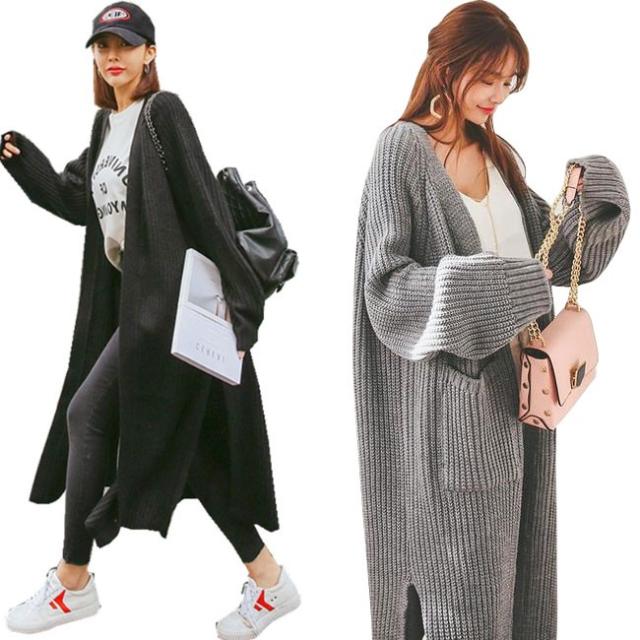 ニットカーディガン レディース カーディガン ゆるいカーディガン ロング丈カーディガン 長袖 リブニット 厚手 シンプル カジュの通販はau Wowma ワウマ Makey 商品ロットナンバー