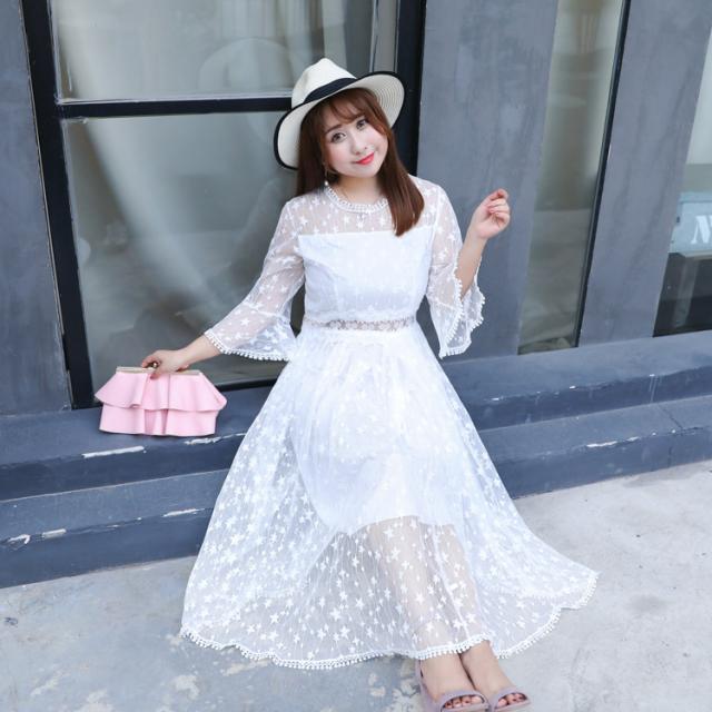 正規激安 ワンピース ロング丈 チュール シースルー レース シースルー フリル 七分袖 夏 白 レディース 大きいサイズ 98 最安値 Www Iacymperu Org