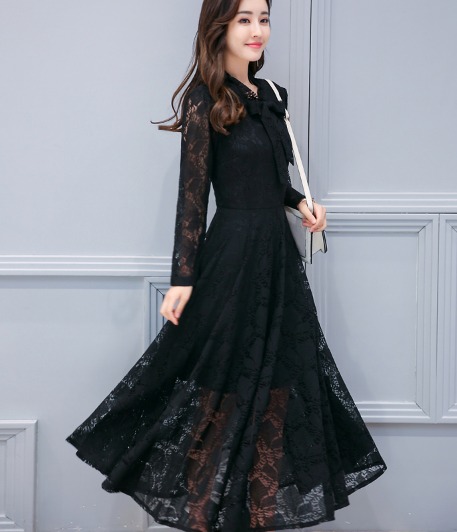 Saleアイテム ワンピース ロング丈 レース リボン 上品 きれいめ フレア 長袖 春 秋 黒 白 ピンク レディース 大きいサイズ 2157 アウトレット送料無料 Www Iacymperu Org