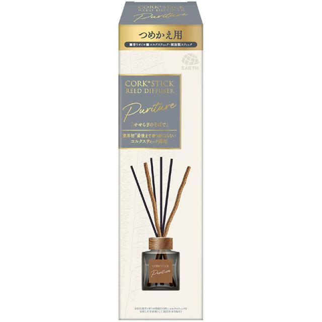 アース製薬 Sukkiri！ CORK+STICK Puriture リードディフューザー 芳香剤 せせらぎのそばで 詰替 100mlの通販