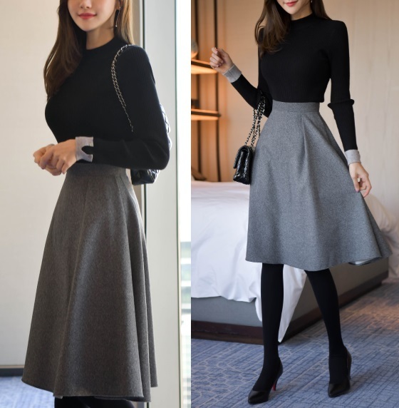 春新作 フレアスカート ウール素材 ベーシックスタイル 無地 通勤 韓国ファッション 結婚式 二次会の通販はau Wowma ワウマ Seoul Days 商品ロットナンバー