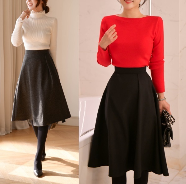 春新作 フレアスカート ウール素材 ベーシックスタイル 無地 通勤 韓国ファッション 結婚式 二次会の通販はau Wowma ワウマ Seoul Days 商品ロットナンバー