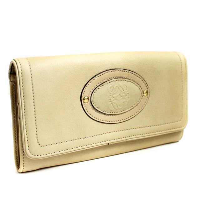 中古 Loewe ロエベ アナグラム 長財布 レディース ベージュ レザー 122 75 555