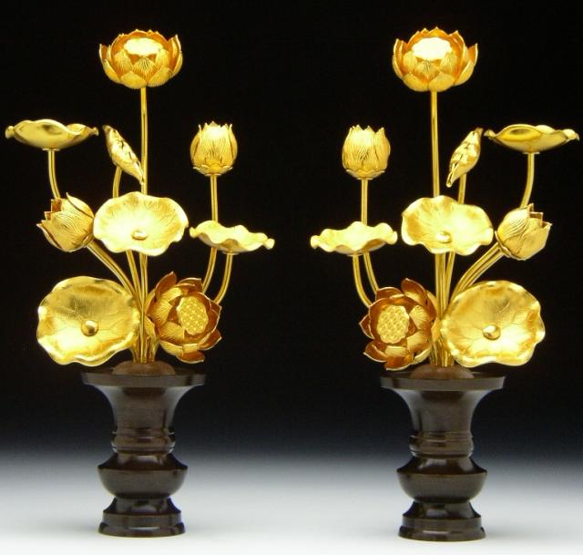 特売 小常花 アルミ製 7号9本立 1対 金色 花立 別売 小常花 仏具 仏壇用造花 蓮の花 金色 高質で安価 David Olkarny Com