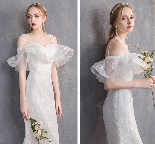 おしゃれ フレア袖 パーティードレス ウェディングドレス ホワイト マーメイドドレス キャミ トレーン 結婚式 花嫁 編み上げ きれいめの通販はau Pay マーケット リベラルsaitama 商品ロットナンバー